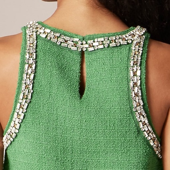 J. Crew Green Fields Rhinestone Embellished Sleeveless Tweed Tank Top Size 2 NWT - Picture 3 of 10